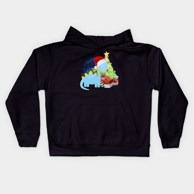 Brachiosaurus: a Dinosaur Christmas Kids Hoodie by tribbledesign